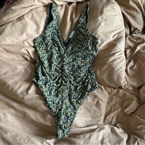 Women’s - LEITH - Black Green Yellow - Floral Bodysuit Onesie Top - Thong